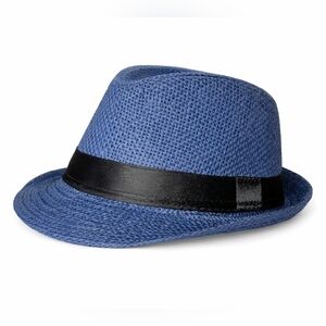NWT GROOVY GLAM Navy Blue Straw Fedora Trilby Hat Size S Unisex